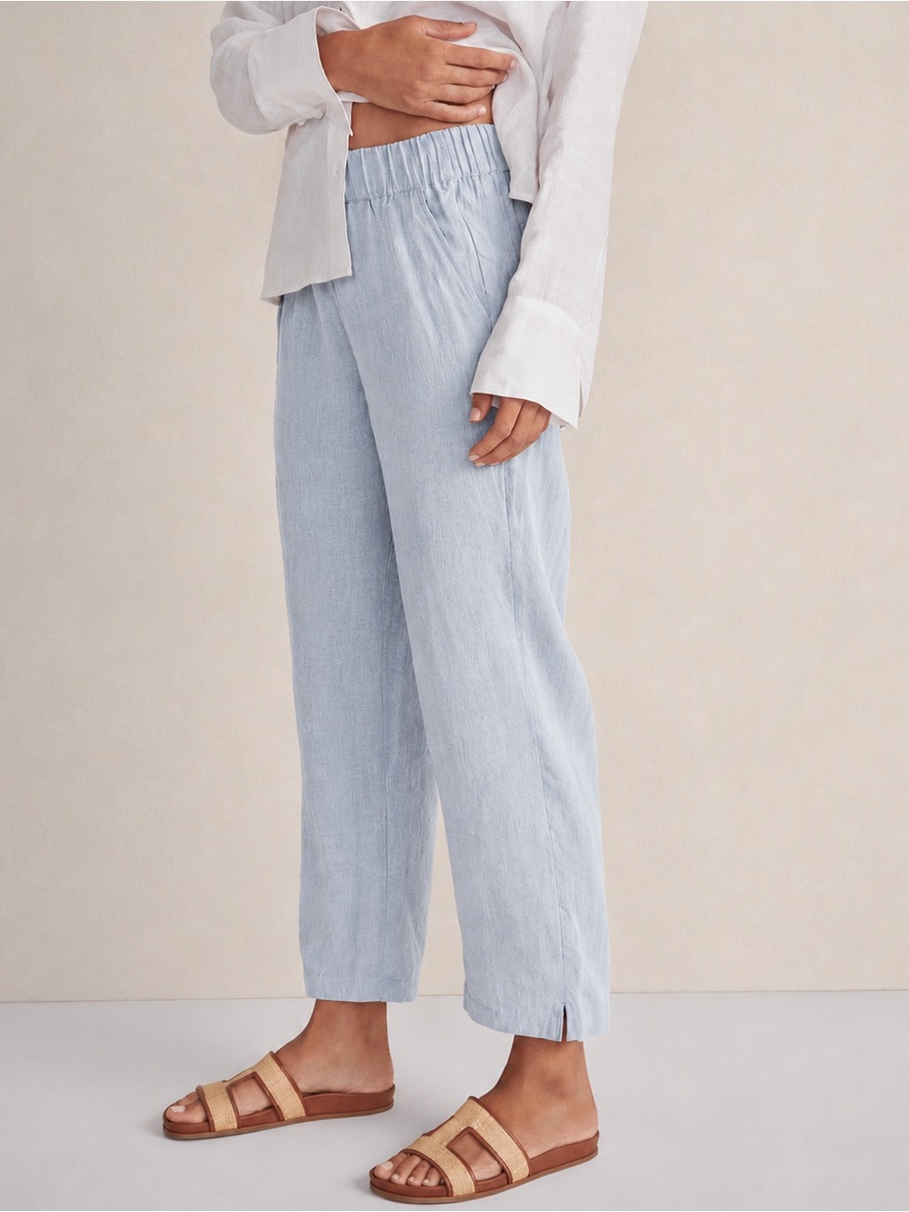 Haven Well Within 100% Linen Light Blue Pull On Crop Pants XXL Relaxed